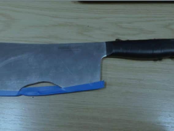 Police found this meat cleaver during a stop and search in Cottingley, Bradford. Photo credit: West Yorkshire Police - Shipley.