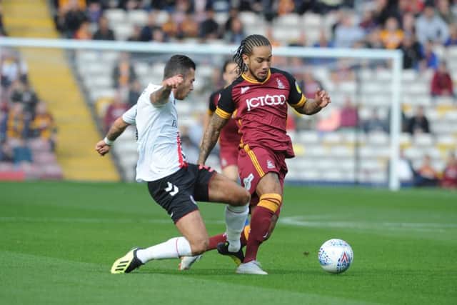 On the way back: Bradford City's Sean Scannell.