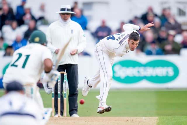 Yorkshire's Duanne Olivier fires in a delivery at Trent Bridge on Friday. Picture by Allan McKenzie/SWpix.com