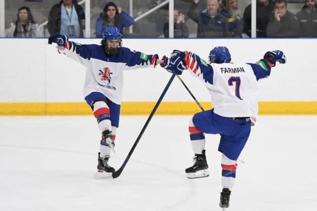 GB's players celebrate in Dumfries on Friday night. Picture: Karl Denham.