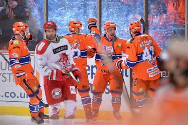SAME AGAIN PLEASE: Sheffield Steelers' players will look to repeat their win over Cardiff Devils in March at Sheffield Arena. Picture: Dean Woolley.