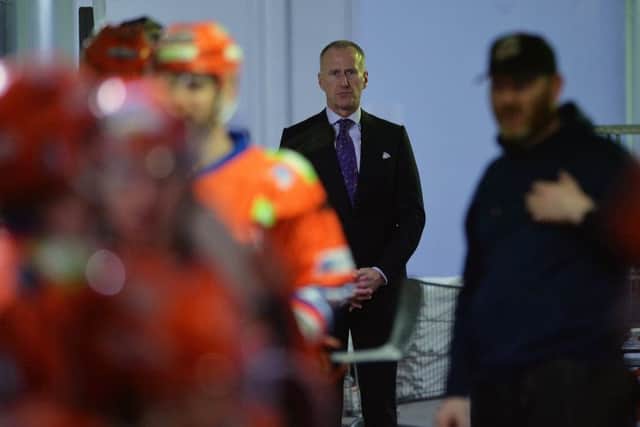 FINAL BOW: Tom Barrasso waits for his players to take to the ice at Sheffield Arena, something he will do for the last time on Saturday night in the Elite League playoff quarter-final against Cardiff Devils. Picture: Dean Woolley.