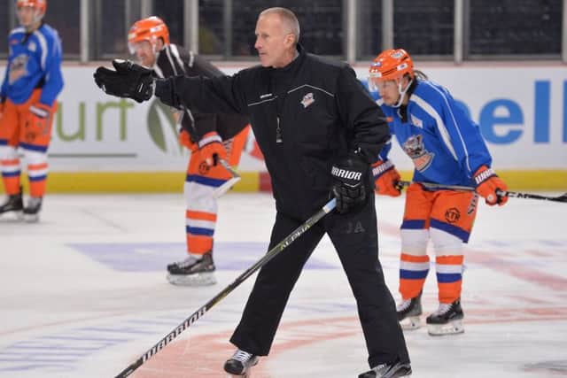 MY WAY: Sheffield Steelers' head coach Tom Barrasso gives instructions to his players during practice at Sheffield Arena. 

Picture: Dean Woolley