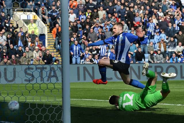 Gary Hooper converts George Boyd's cross to give Wednesday the lead against Aston Villa. (Picture: Steve Ellis)