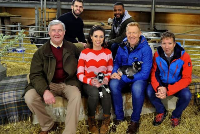 Famous faces involved in Springtime on the Farm. Back (left to right): Kelvin Fletcher and JB Gill. Front (left to right): Peter Wright, Lindsey Chapman, Adam Henson and Julian Norton. Picture by Gary Longbottom.