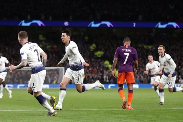 Tottenham Hotspur's Son Heung-min (second left) celebrates scoring his side's winning goal against Manchester City. Picture: Adam Davy/PA