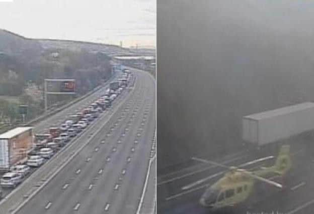 The tailbacks on the M1 after the air ambulance landed on the road