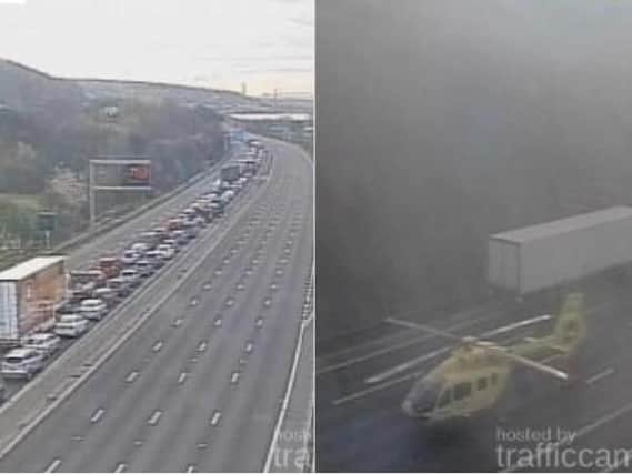 The tailbacks on the M1 after the air ambulance landed on the road