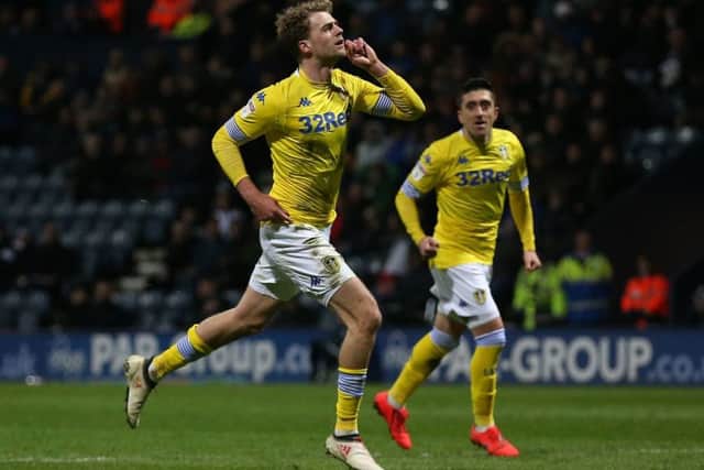Leeds United's Patrick Bamford celebrates scoring his side's first goal at Deepdale(Picture: PA)