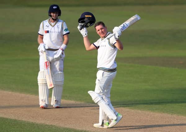Yorkshire's Gary Ballance celebrates reaching his century during day four of Specsavers County Championship Division One match at Trent Bridge (Picture: PA)