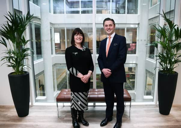 Jacqui Timmons and Alex Duckett in the new working environment at Pinset Masons. 
10th April 2019.
Picture Jonathan Gawthorpe