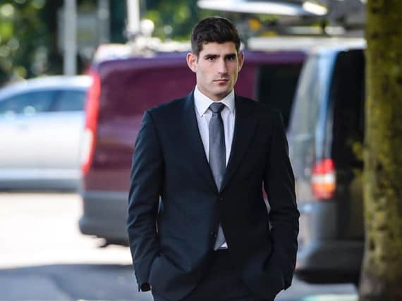 Footballer Ched Evans outside at Cardiff Crown Court. Picture: PA