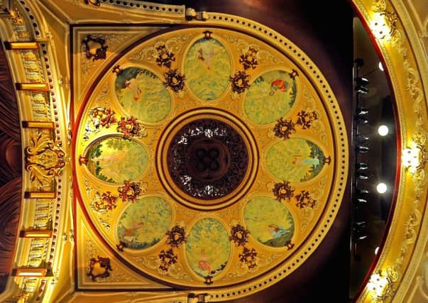 The ornate painted ceiling in the auditorium at Wakefield Theatre Royal built in 1894. Technical details, Nikon D3s shot on a 28-70mm lens and an exposure of 1/25th @ f5.6, 2000ISO Picture Tony Johnson.