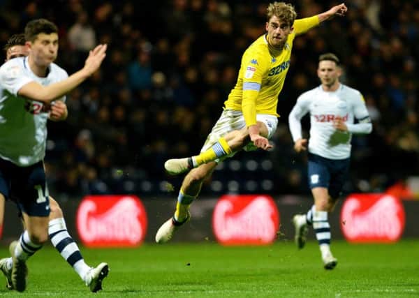 Letting fly: Patrick Bamford scores the opening goal at Preston.
Picture: Bruce Rollinson