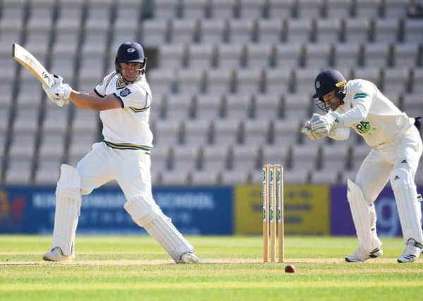Gary Ballance of Yorkshire hits out as wicketkeeper Lewis McManus of Hampshire looks on during the Specsavers County Championship Division One match between Hampshire and Yorkshire at Ageas Bowl. (Picture: Mike Hewitt/Getty Images)