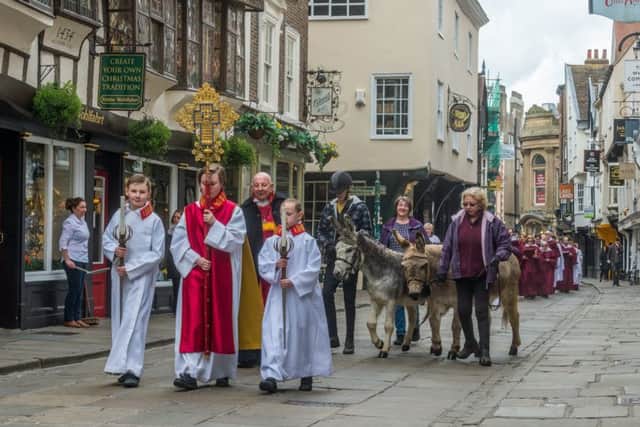 York Minster Palm Sunday procession with Palms, from The Mansion House, in St Helen's Square to York Minster.