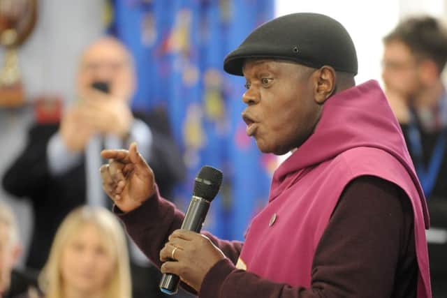The Archbishop of York, John Sentamu, gives a Q&A session during a recent school visit.