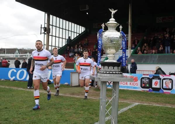 Bradford Bulls take to the field in this season's Challenge Cup.  Picture Tony Johnson.