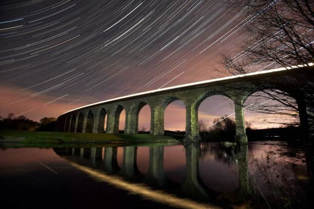 Star Trails over Arthington Viaduct in Whafedale.  Picture by Bruce Rollinson