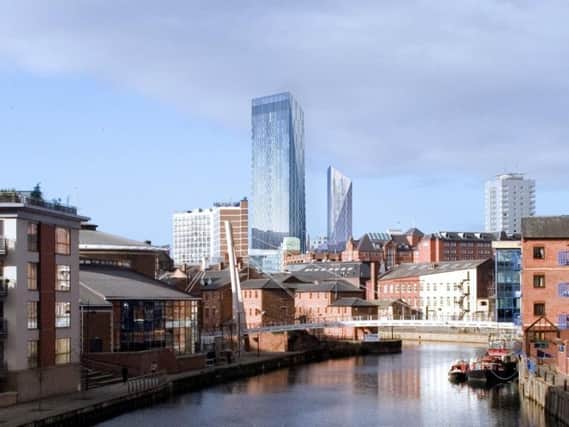 The Lumiere skyscrapers superimposed onto the Leeds skyline
