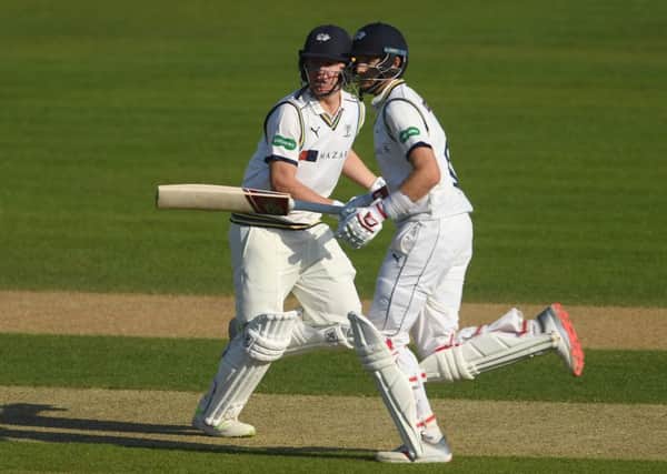In the runs: Gary Ballance and Joe Root pile on the runs during the County Championship: Division One match between Hampshire and Yorkshire at Ageas Bow. Picture: Getty Images