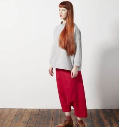 Wide-fit square shaped sweatshirt with high smock neck, £130, and low crotch sarouel-style trousers, £155. By Huddersfield-based fashion designer Georgia Boniface  Pictures: Shaw and Shaw