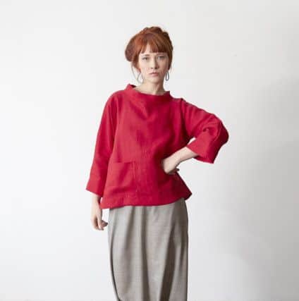 Smock-style top with high neck, three-quarter length sleeves and patch pockets, £132, and low-crotch sarouel-style trousers by Huddersfield-based fashion designer Georgia BonifacePictures: Shaw and Shaw