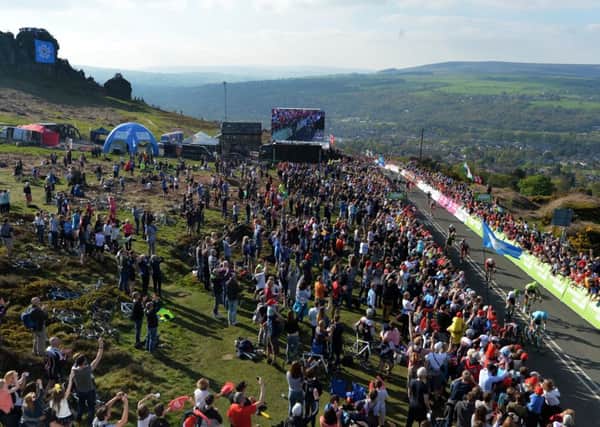 Crowds watch the sprint finish to the 2018 Tour de Yorkshire in Ilkley.