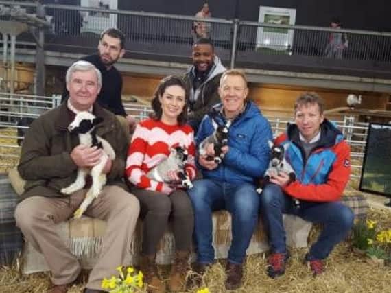 Yorkshire Vet Julian Norton pictured with co-stars for Channel Five's Springtime On The Farm.