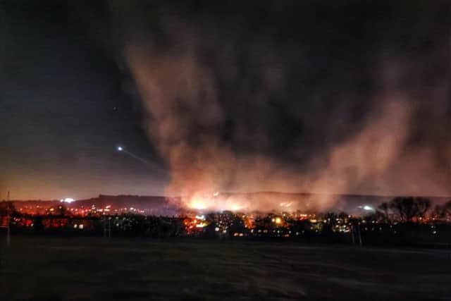 The fire on Ilkley Moor blazed through the night. Pic by @Yorkshire_G