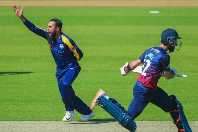 Yorkshire's Adil Rashid appeals for a wicket during the Lancashire innings. Picture by Alex Whitehead/SWpix.com