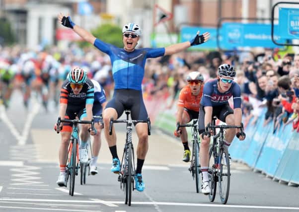 Harry Tanfield wins the  Tour de Yorkshire, Stage 1, in Doncaster.  Picture Bruce Rollinson