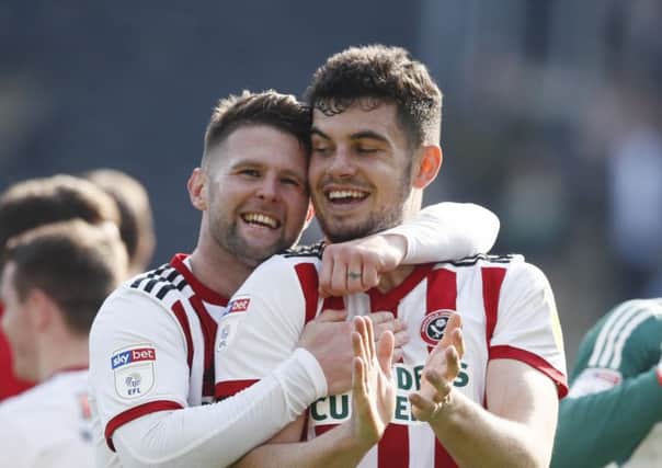 Sheffield United's Oliver Norwood and John Egan celebrate their Easter weekend win at Hull City. Picture: Simon Bellis/Sportimage