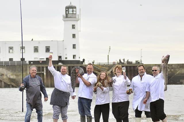 Chefs converge of Scarborough's South Bay for Scarborough's food and drink festival. Chefs Rob Green, Ed Dobson, Andrew Pern, Debbie Raw, Stephanie Moon, Graham Stork and Jeremy Hollingsworth enjoy a dip.