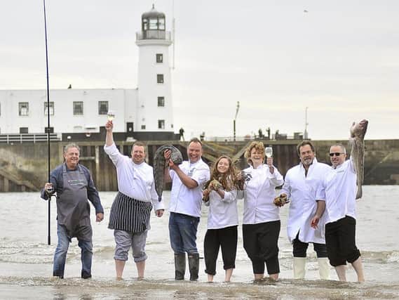 Chefs converge of Scarborough's South Bay for Scarborough's food and drink festival. Chefs Rob Green, Ed Dobson, Andrew Pern, Debbie Raw, Stephanie Moon, Graham Stork and Jeremy Hollingsworth enjoy a dip.