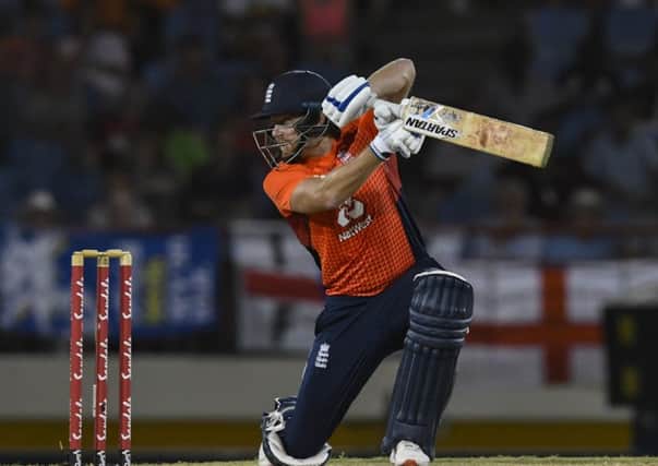 Jonny Bairstow hits out for England in a recent T20 clash against West Indies. Picture: Getty Images