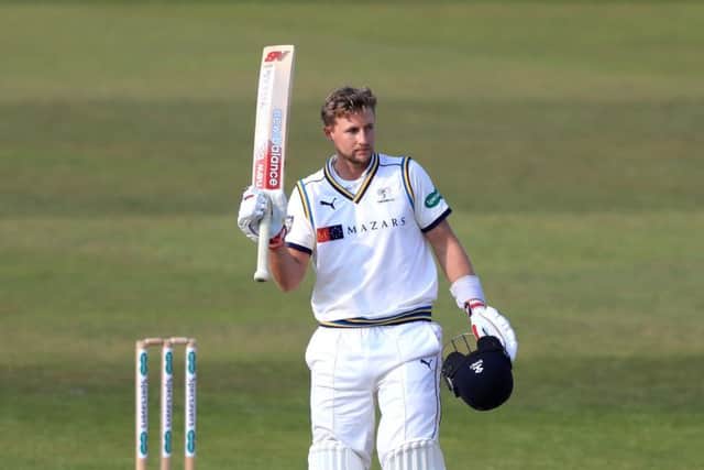 MASTERFUL: Yorkshire's Joe Root celebrates reaching his century at Trent Bridge earlier this month. Picture: Simon Cooper/PA