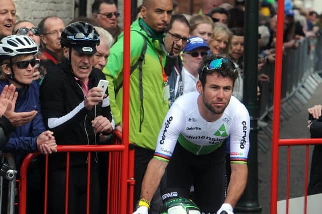 HELLO AGAIN: Mark Cavendish arrives  for the start of stage 1 of the tour in Beverley last year. Picture: Tony Johnson.