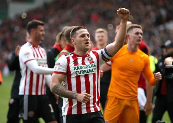Sheffield United's Billy Sharp celebrates after the final whistle.