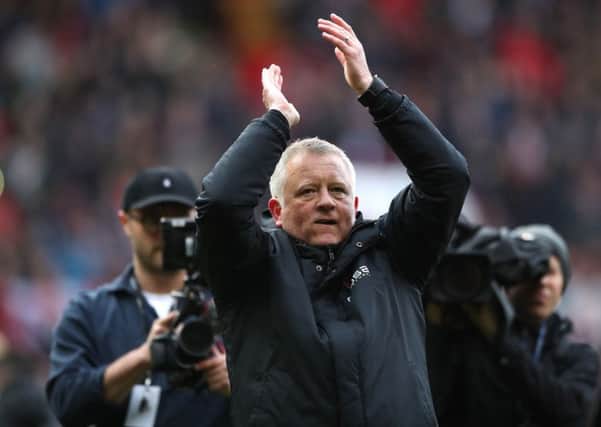 Sheffield United manager Chris Wilder: Celebrating after the final whistle against Ipswich Town.
