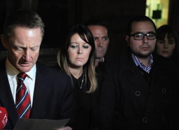 A statement on behalf of the Gogarty family is read outside Sheffield Crown Court in December 2015 following the convictions of Ian Birley and Helen Nichols.