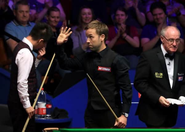 Ali Carter celebrates beating Zhou Yuelong during day ten of the 2019 Betfred World Championship at the Crucible, Sheffield (Picture: Simon Cooper/PA Wire).