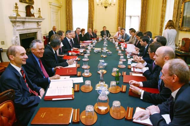 Gordon brown (fifth left) is pictured chairing the first Cabinet meeting after the 2009 local elections.