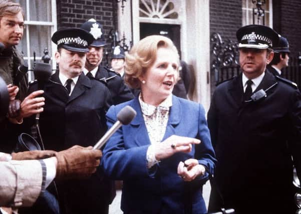 Margaret Thatcher on the steps of 10 Downing Street after becoming Prime Minister 40 years ago.