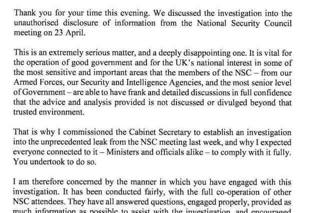 The letter from Theresa May to Gavin Williamson