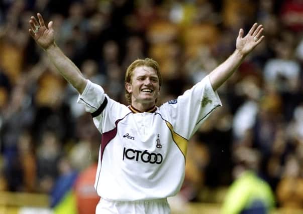 Stuart McCall of Bradford City celebrates the club's promotion at Molineux (Picture: Ross Kinnaird /Allsport)