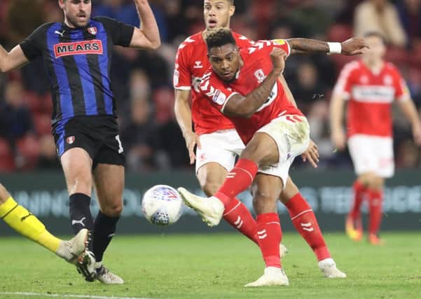 Middlesbrough's Britt Assombalonga in action against Rotherham earlier in the season.