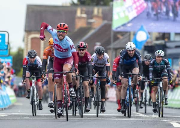 Rick Zabel wins stage two of the mens Tour de Yorkshire (Picture: Bruce Rollinson).