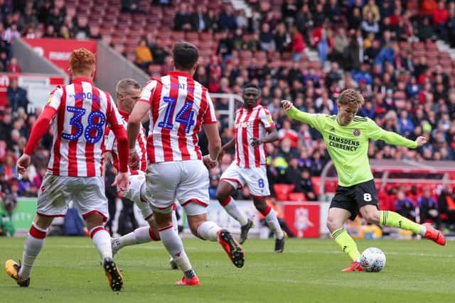 Keiran Dowell brings Sheffield United level for the first time at Stoke City on Sunday (Picture: James Wilson/Sportimage).