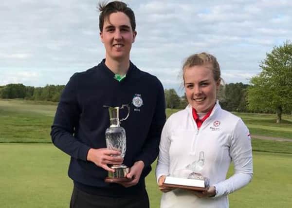 Lindrick's Callum Macfie with Whitley Bay's Rosie Belsham, respective boys' and girls' champions in the Fairhaven Trophy.